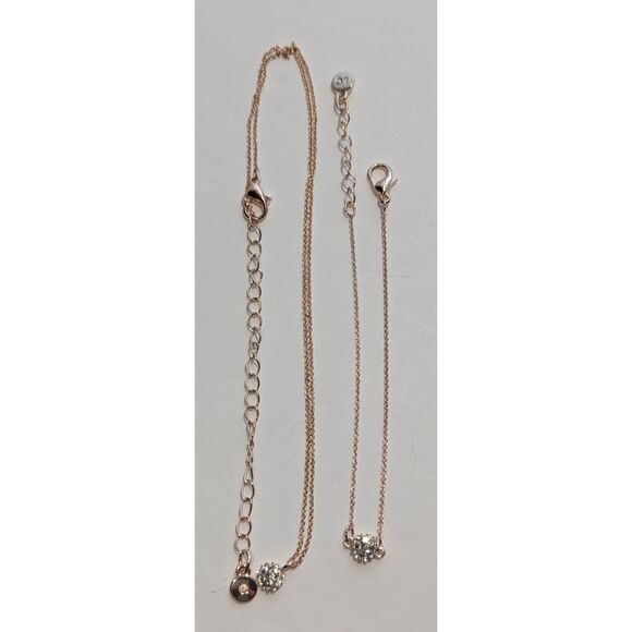 LC Rose Gold Chain Rhinestone Charm Bracelet Necklace Set - Picture 7 of 12